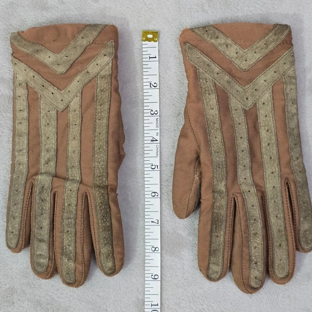 Vintage Isotoner Women's Tan Gloves Large Wool Trim Driving Gloves - Picture 4 of 15